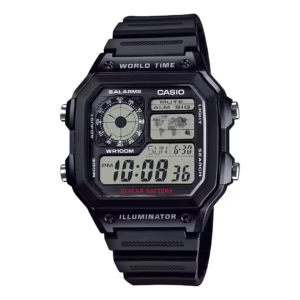 Casio AE-1200WH-1A men's black polymer rectangular vintage sport digital watch