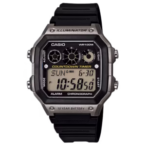 Casio AE-1300WH-8A Timeless grey and black polymer resin rectangular digital watch
