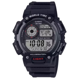 Casio AE-1400WH-1A Timeless Collection men's sport black resin digital watch with black dial and grey display
