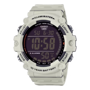 Casio AE-1500WH-8B2 Timeless collection beige resin round digital sport watch with black negative display.