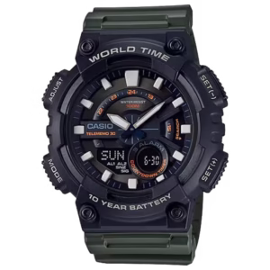 Casio AEQ-110W-3A Timeless men's black and green resin ana-digi sport watch