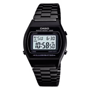 Casio B640WB-1A Timeless black ion-plated resin rectangular case, black stainless steel bracelet, digital watch