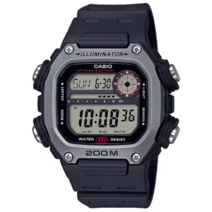 Casio DW-291H-1A Timeless black polymer square digital men's watch with slate-grey bezel