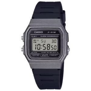 Casio F-91WM-1B gunmetal grey rectangular polymer case black digital dial with grey display black resin strap vintage watch