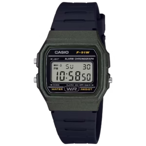 Casio F-91WM-3A military-green polymer rectangular case black polymer strap digital unisex vintage watch