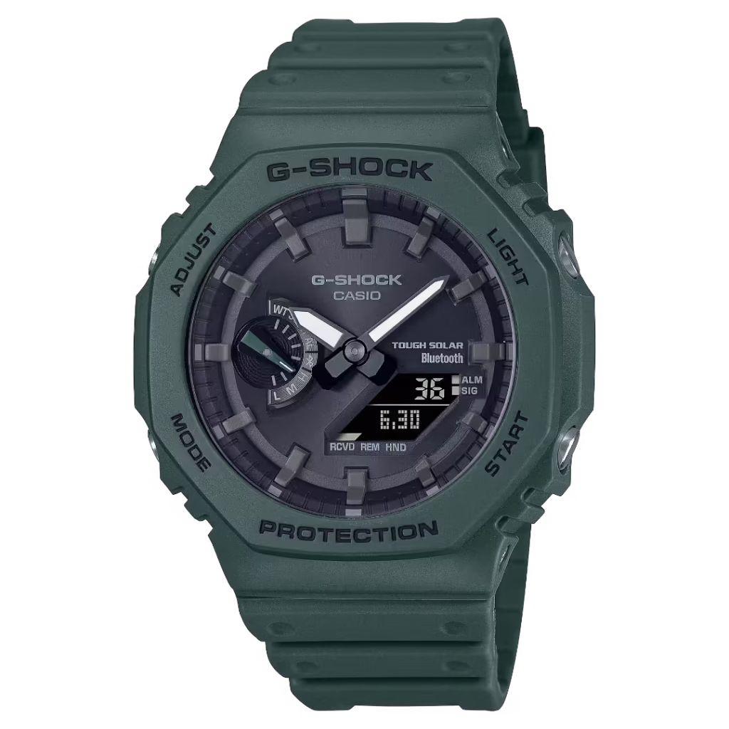Спортивные часы Casio GA-B2100-3A G-Shock оливково-зеленого цвета из углеродистой смолы с восьмиугольной ана-диги