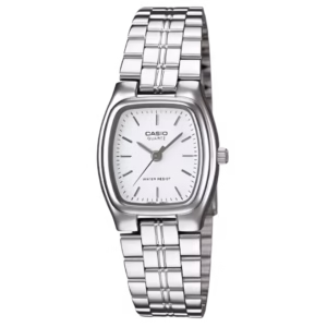Casio LTP-1169D-7A Timeless women's classic silver pd-plated brass rectangular case, silver stainless steel bracelet, white analog dial watch