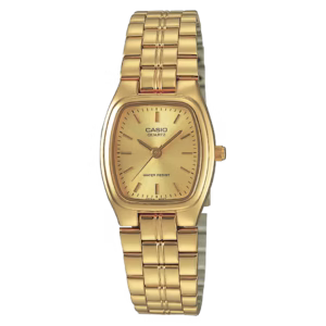 Casio LTP-1169N-9A Timeless gold-tone ion-plated brass case, stainless steel bracelet, rectangular women's analog quartz watch with sunburst dial