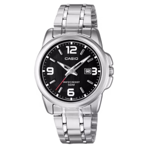 Casio LTP-1314D-1A Timeless silver brass & stainless steel black dial analog women's watch