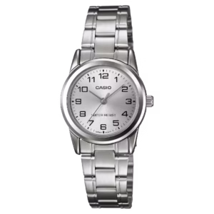 Casio LTP-V001D-7B Timeless Collection women's silver-tone brass case stainless-steel bracelet analog watch with Arabic numerals