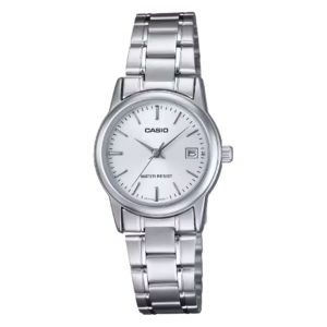 Casio LTP-V002D-7A Timeless women's silver brass case stainless steel bracelet classic analog quartz watch with date