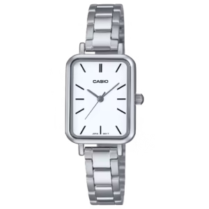 Casio LTP-V009D-7E Timeless Collection women's silver-tone rectangular white dial analog stainless steel bracelet watch