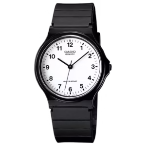 Casio MQ-24-7B Timeless Collection black polymer analog watch with white dial