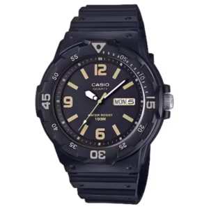 Casio MRW-200H-1B3 men's black resin analog sport diving watch with day-date window