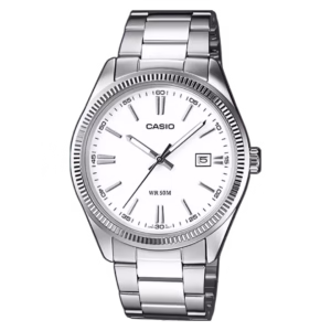 Casio MTP-1302D-7A1VEF Timeless silver brass case white dial stainless steel bracelet men's classic analog quartz watch