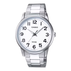 Casio MTP-1303D-7B Timeless silver stainless-steel round white dial analog men's watch