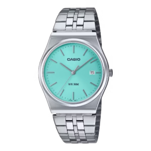 Casio MTP-B145D-2A1 Timeless silver stainless steel round case Tiffany blue dial bracelet watch with date window