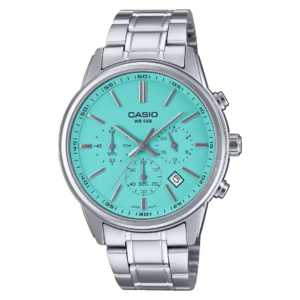 Casio MTP-E515D-2A2 Timeless Collection silver stainless steel men's chronograph blue dial analog watch