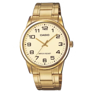 Casio MTP-V001G-9B Timeless gold-tone ion-plated brass case stainless steel bracelet men's analog quartz watch