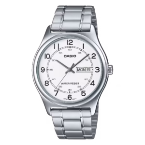Casio MTP-V006D-7B2 Timeless silver chrome-plated brass stainless steel men's casual analog quartz day-date watch