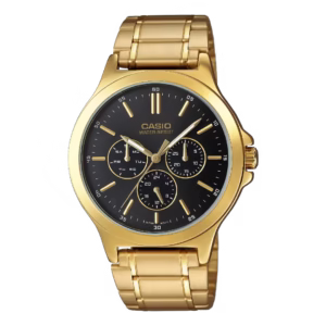 Casio MTP-V300G-1A Timeless gold-tone ion-plated brass stainless steel bracelet black dial men's analog quartz watch