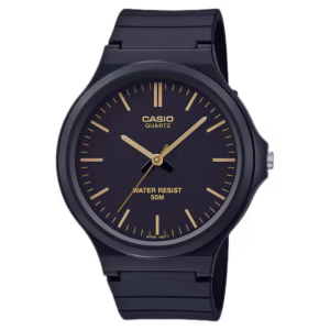 Casio MW-240-1E2 Timeless men's black resin round analog watch with matte finish and flat acrylic glass