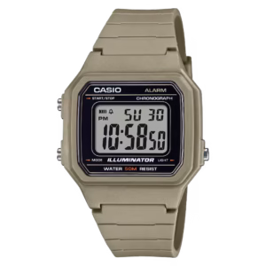 Casio W-217H-5A Timeless Collection beige rectangular polymer digital watch with black dial