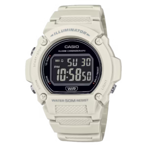 Casio W-219HC-8B Timeless beige resin men's vintage sport digital watch with a black negative display.