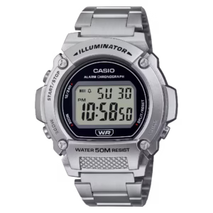Casio W-219HD-1A Timeless silver polymer men's digital watch with black dial, acrylic glass